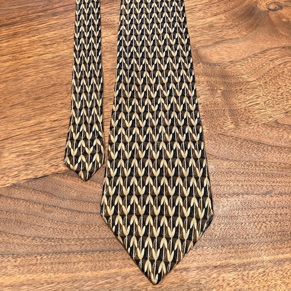 PALATINA Men's Beige Black GEOMETRIC 100% SILK MADE IN Korea NECKTIE TIE‎